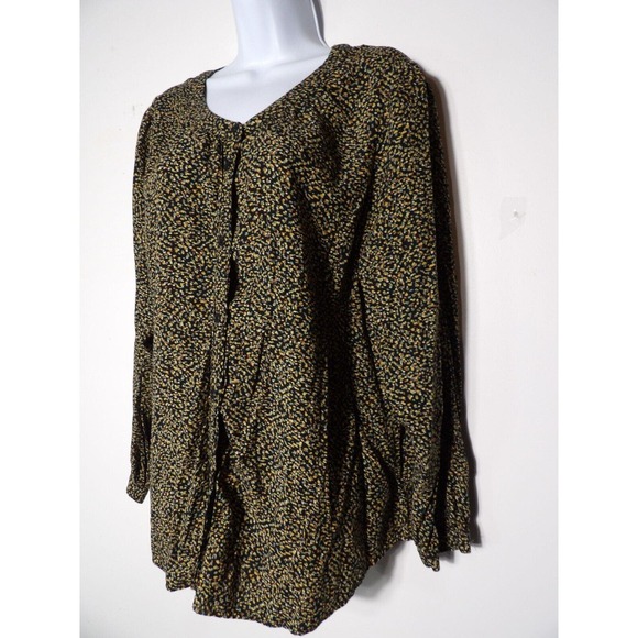 CJ Banks 1X Top Blouse Confetti Print Colorful Button Up Black Office Career - Picture 2 of 10